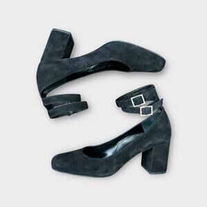 Saint Laurent Black Suede Babies Double Ankle Strap Heel Shoe 38.5